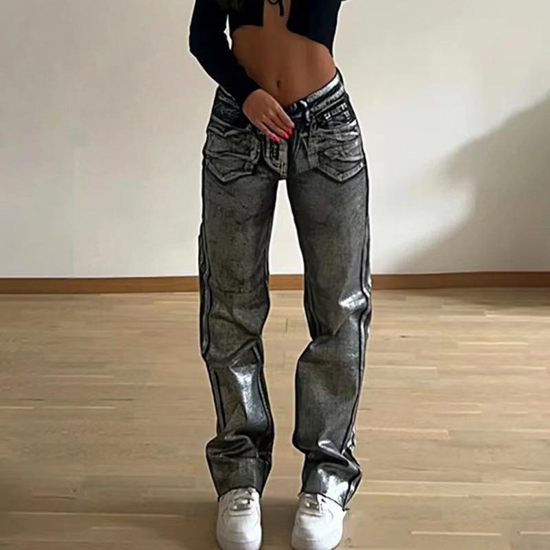 Denim | High Rise Slim Leg Silver Foiled Jeans – Womens Clothing Denim