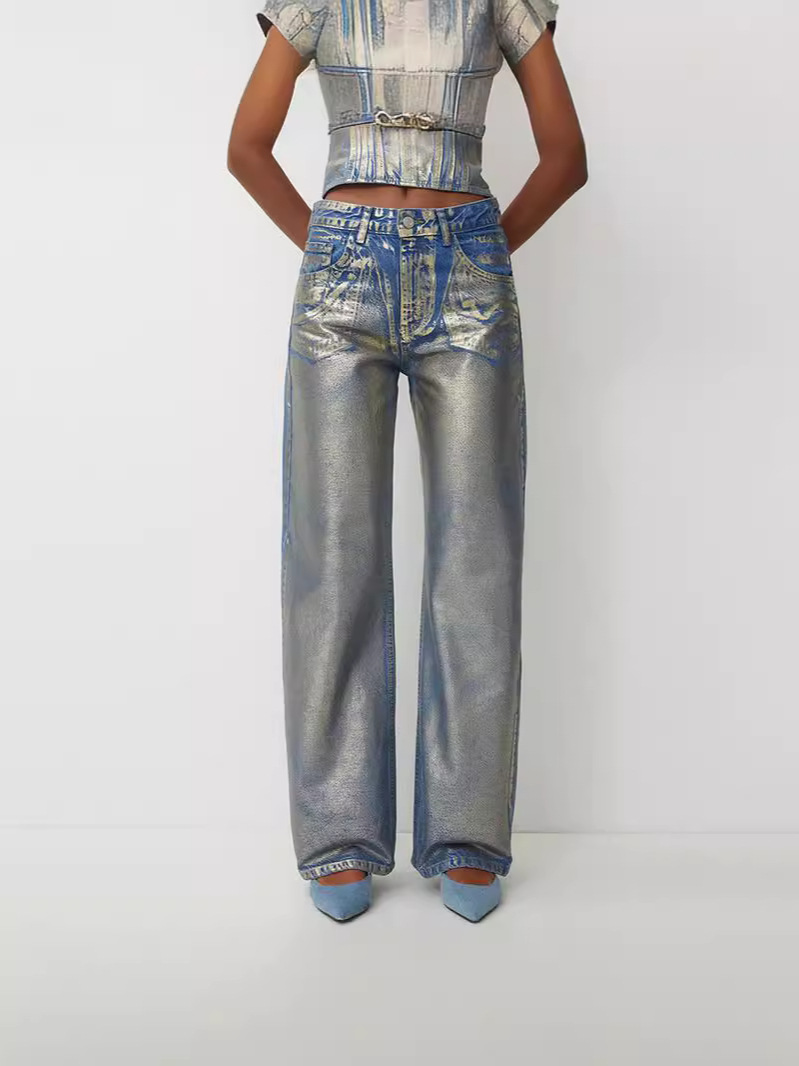 Denim | High Rise Slim Leg Silver Foiled Jeans – Womens Clothing Denim